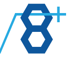 Innov8+ logo element, the number 8, in two-tone blue