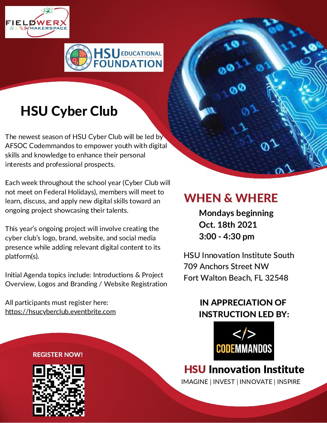 HSU Cyber Club with Codemmandos Starts 10/18/21