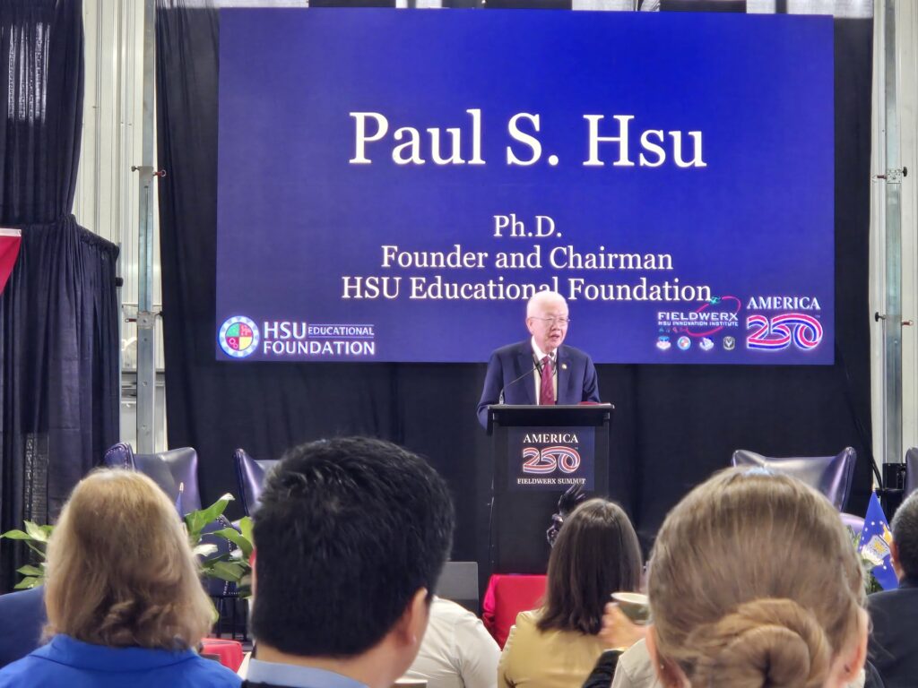 Dr. Hsu speaking at America250 event