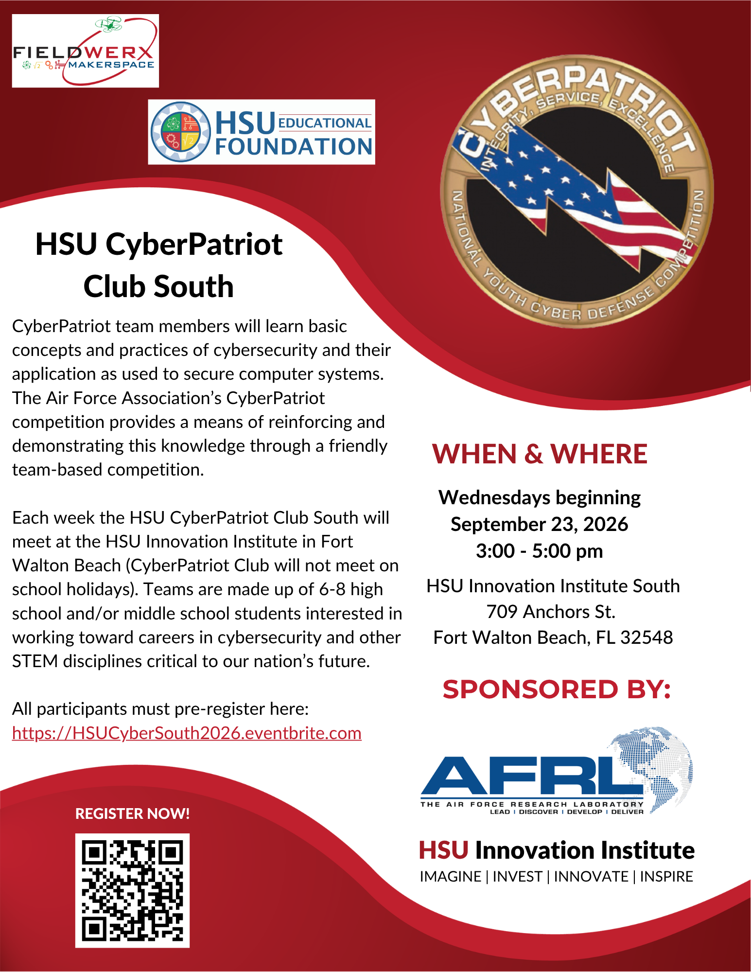 CyberPatriot Club South Flyer HSU Foundation logo